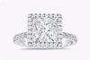 GIA Certified 4.07 Carats Princess Cut Diamond Halo Pave Engagement Ring in Platinum