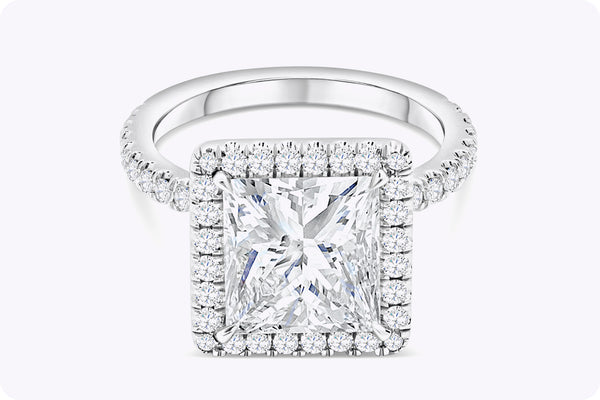 GIA Certified 4.07 Carats Princess Cut Diamond Halo Pavé Engagement Ring in Platinum