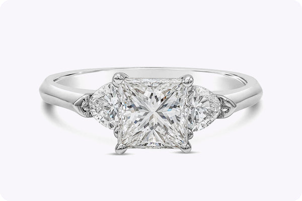 GIA Certified 1.32 Carats Princess Cut Diamond Three-Stone Engagement Ring in Platinum