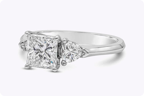 GIA Certified 1.32 Carats Princess Cut Diamond Three-Stone Engagement Ring in Platinum