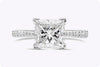 EGL Certified 2.03 Carats Princess Cut Diamond Engagement Ring with Side Stones in Whit Gold