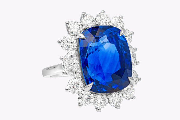 GIA Certified 22.05 Carats Cushion Cut Sapphire Engagement Ring in White Gold