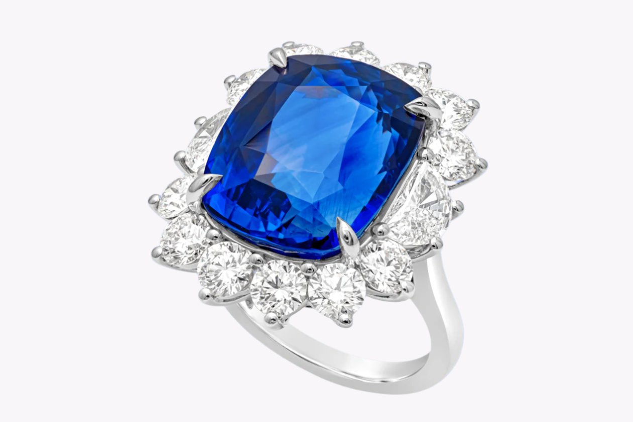 GIA Certified 22.05 Carats Cushion Cut Sapphire Engagement Ring in White Gold