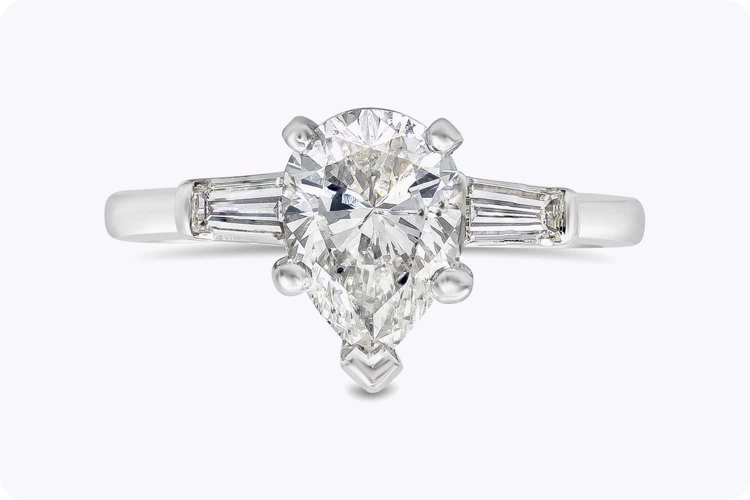 1.25 Carats Pear Shape Diamond Three-Stone Engagement Ring in White Gold