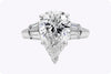 GIA Certified 5.38 Carats Pear Shape Diamond Three-Stone Engagement Ring in Platinum