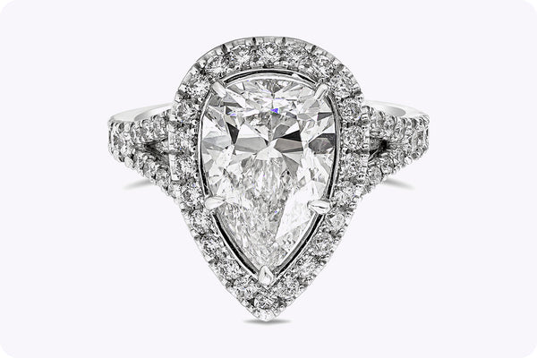 GIA Certified 4.03 Carats Pear Shape Diamond Halo Engagement Ring in White Gold