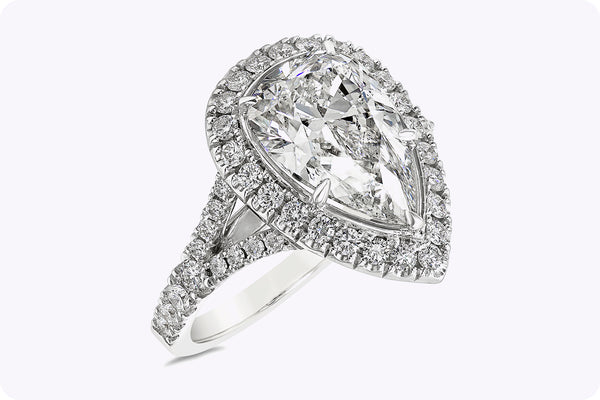 GIA Certified 4.03 Carats Pear Shape Diamond Halo Engagement Ring in White Gold