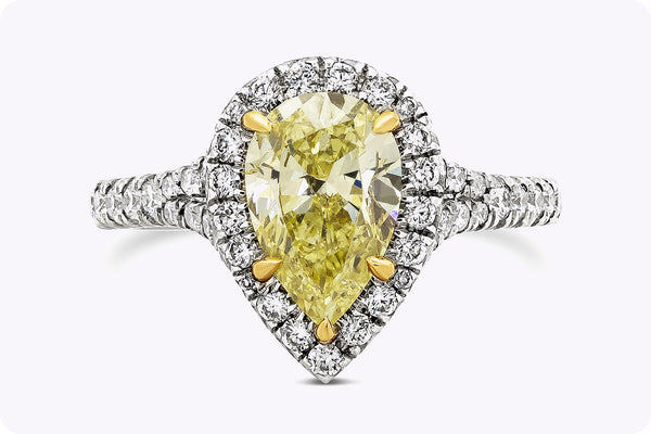 GIA Certified 1.49 Carats Yellow Diamond Halo Engagement Ring in Yellow Gold & Platinum