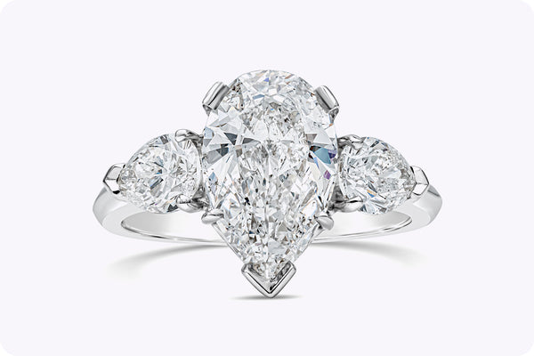 GIA Certified 1.88 Carats Pear Shape Diamond Three-Stone Engagement Ring in Platinum