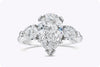 GIA Certified 1.88 Carats Pear Shape Diamond Three-Stone Engagement Ring in Platinum