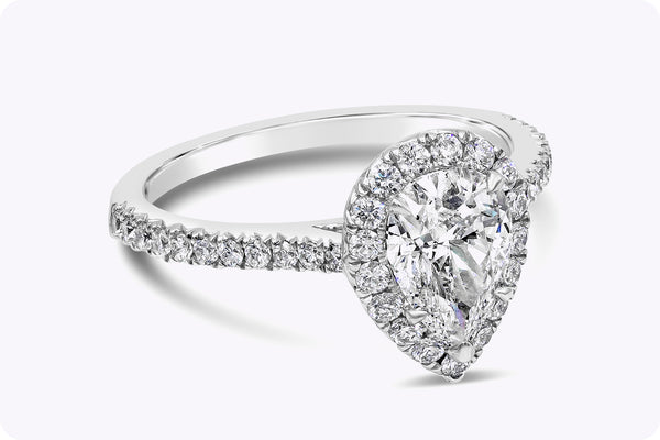 GIA Certified 1.16 Carats Pear Shape Diamond Halo Engagement Ring in White Gold