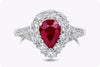 1.33 Carat Pear Shape Ruby Halo Engagement Ring with Diamonds in White Gold