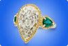 GIA Certified 6.65 Carat Pear Shape Diamond Engagement Ring with Green Emerald Side Stones in Two Tone