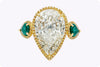 GIA Certified 6.65 Carats Pear Shape Diamond & Emerald Engagement Ring in Yellow Gold & Platinum