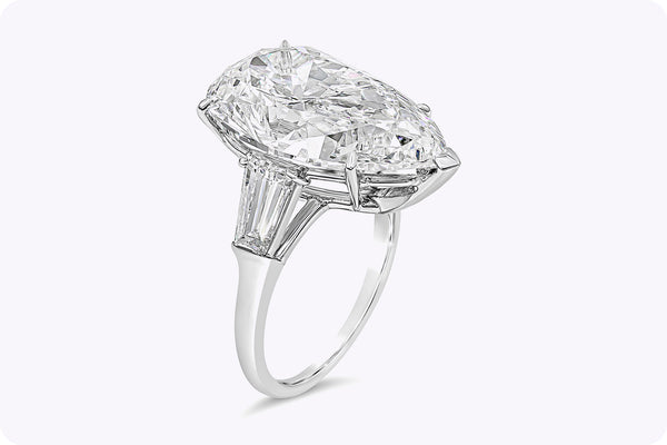 Harry Winston by Jacques Timey GIA Certified 12.00 Carats Pear Shape Diamond Three-Stone Engagement Ring in Platinum