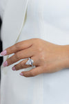GIA Certified 6.41 Carat Pear Shape Diamond Three Stone Engagement Ring in Platinum