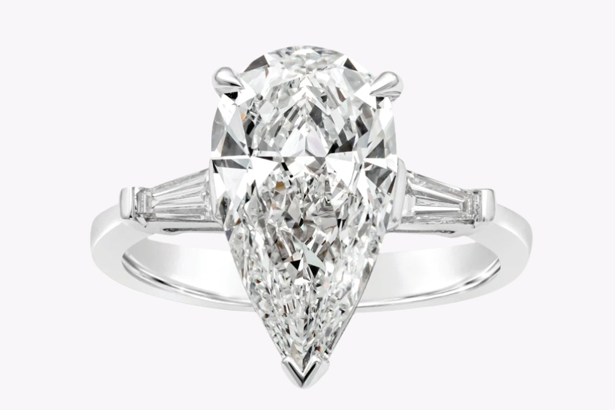 GIA Certified 3.19 Carats Pear Shape Diamond Three-Stone Engagement Ring in Platinum