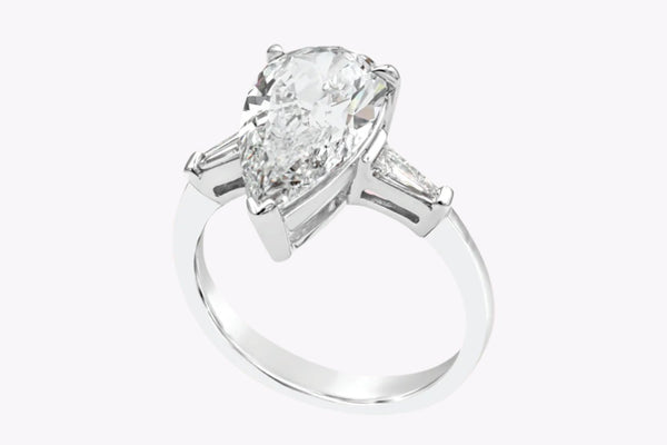 GIA Certified 3.19 Carats Pear Shape Diamond Three-Stone Engagement Ring in Platinum