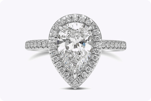 GIA Certified 1.89 Carats Pear Shape Diamond Halo Engagement Ring in Platinum