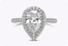GIA Certified 1.89 Carats Pear Shape Diamond Halo Engagement Ring with Side Stones in Platinum