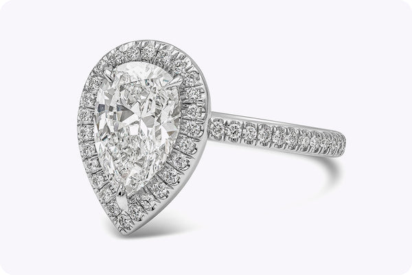 GIA Certified 1.89 Carats Pear Shape Diamond Halo Engagement Ring in Platinum