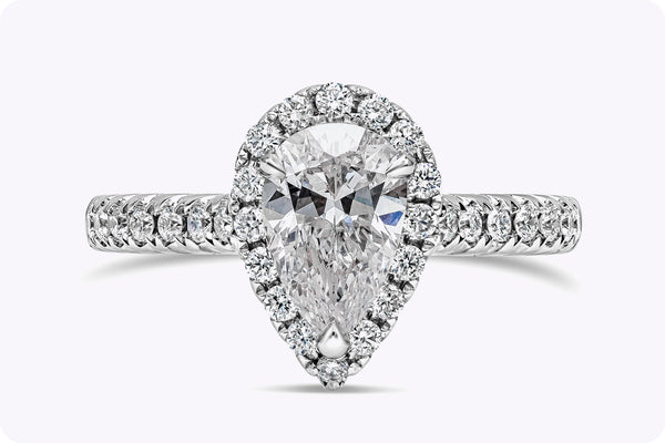 GIA Certified 1.04 Carats Pear Shape Diamond Halo Engagement Ring in White Gold