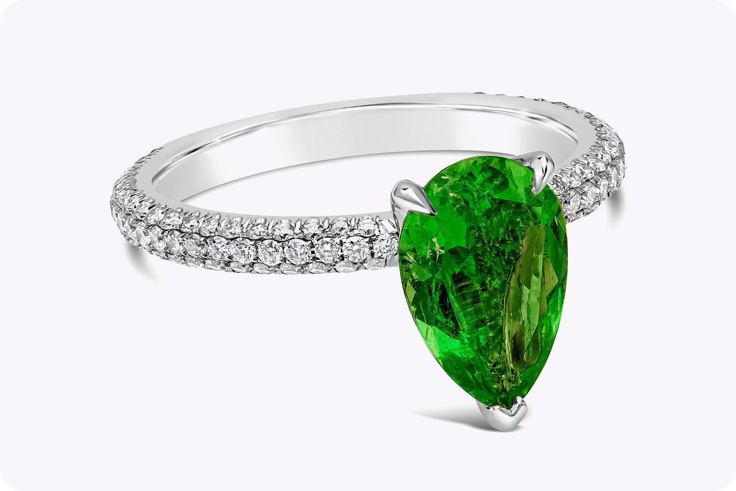 1.42 Carats Pear Shape Colombian Emerald & Diamond Engagement Ring in Platinum