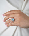2.45 Carats Pear Shape Aquamarine and Diamond Halo Engagement Ring in Platinum
