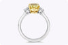 GIA Certified 2.53 Carat Pear Shape Fancy Yellow Diamond Three Stone Engagement Ring in Platinum