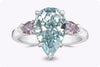 GIA Certified 3.68 Carats Pear Shape Blue Diamond Three-Stone Engagement Ring in Platinum