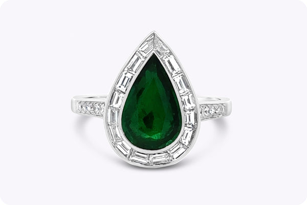 1.26 Carats Pear Shape Emerald & Diamond Engagement Ring in Platinum