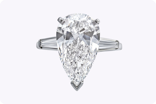 GIA Certified 5.01 Carat Pear-Shaped Diamond Three-Stone Engagement Ring in Platinum