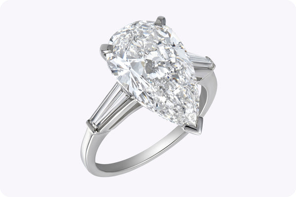 GIA Certified 5.01 Carat Pear-Shaped Diamond Three-Stone Engagement Ring in Platinum