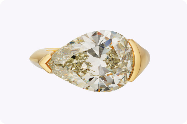 GIA Certified 8.00-Carat Pear Shape Diamond East-West Solitaire Engagement Ring in Yellow Gold