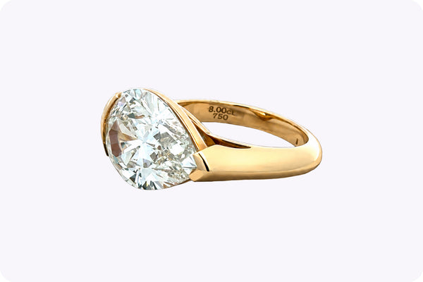 GIA Certified 8.00-Carat Pear Shape Diamond East-West Solitaire Engagement Ring in Yellow Gold