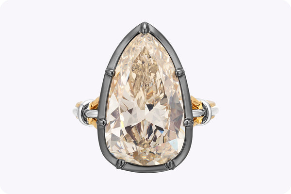 GIA Certified 9.10 Carats Total Antique Pear Shaped Diamond Engagement Ring in Platinum and Gold