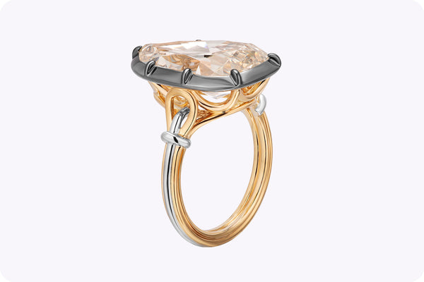 GIA Certified 9.10 Carats Total Antique Pear Shaped Diamond Engagement Ring in Platinum and Gold