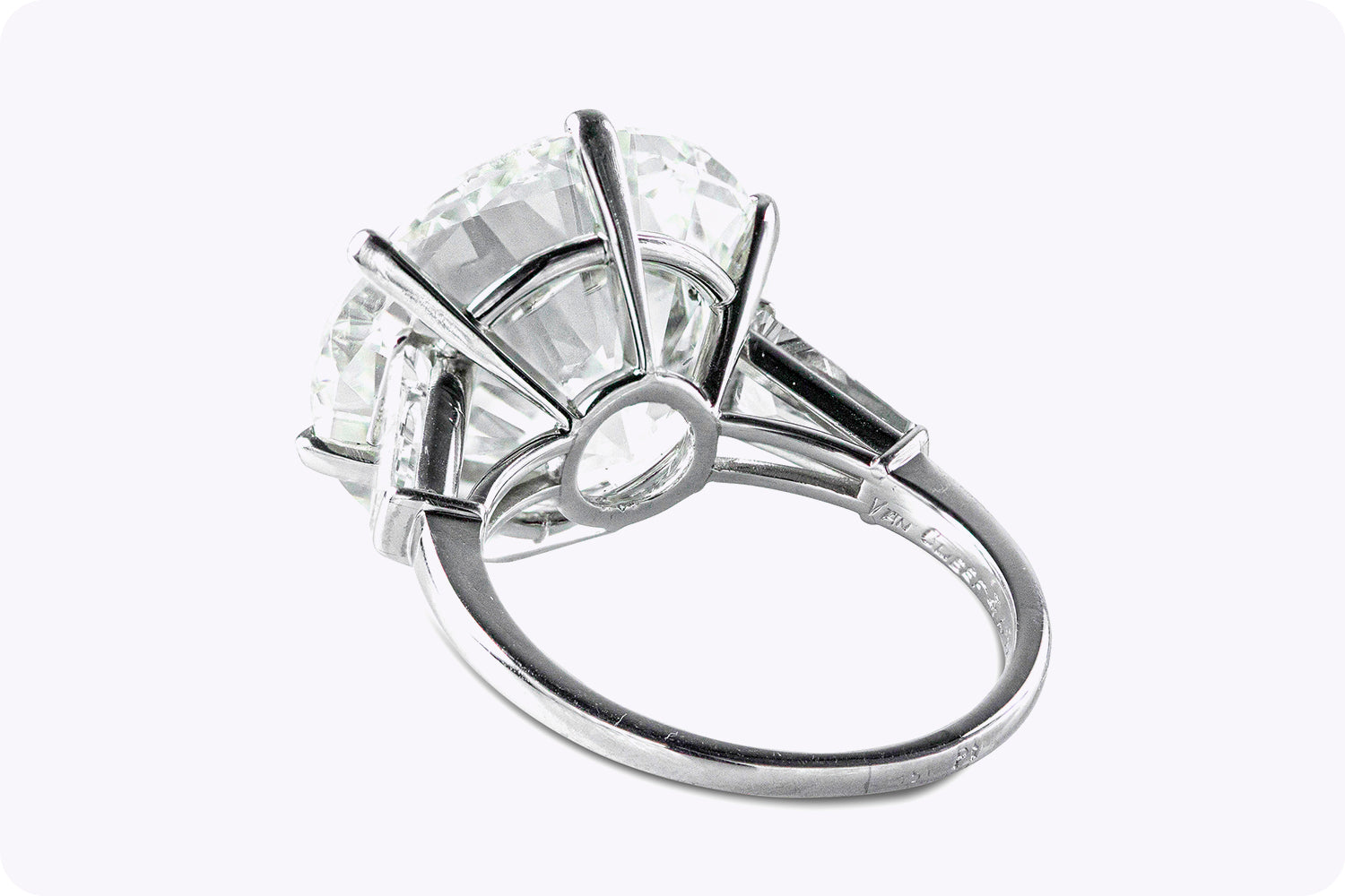 Van Cleef & Arpels GIA Certified 14.83 Carats Round Brilliant Cut Diamond Three-Stone Engagement Ring in Platinum