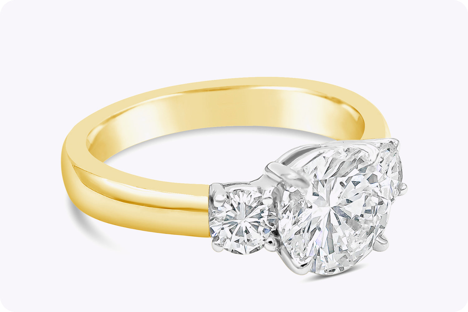 1.90 Carats Total Round Diamond Three-Stone Engagement Ring in Yellow Gold & Platinum