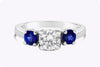 GIA Certified 0.74 Carats Round Shape Blue Sapphire and Diamond Three-Stone Engagement Ring in Platinum