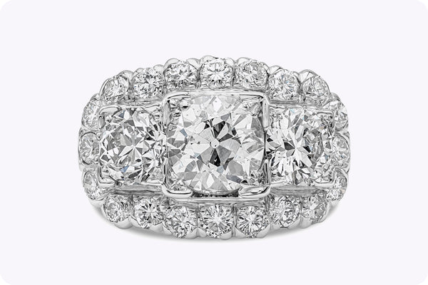 1.64 Carat Total Antique Old European Cut Diamond Three Stone Engagement Ring in Platinum