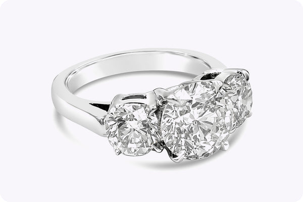 4.71 Carats Total Round Brilliant Cut Diamond Three-Stone Engagement Ring in White Gold