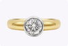 1.06 Carat Round Diamond Bezel Solitaire Engagement Ring in Yellow and White Gold