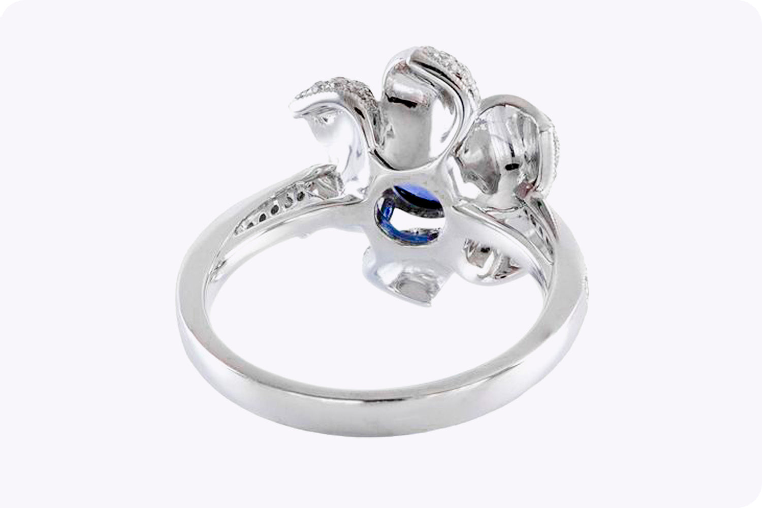 1.35 Carats Round Sapphire & Diamond Flower Ring in White Gold