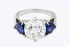 4.04 Carat European Cut Diamond & Blue Sapphire Three-Stone Engagement Ring in Platinum