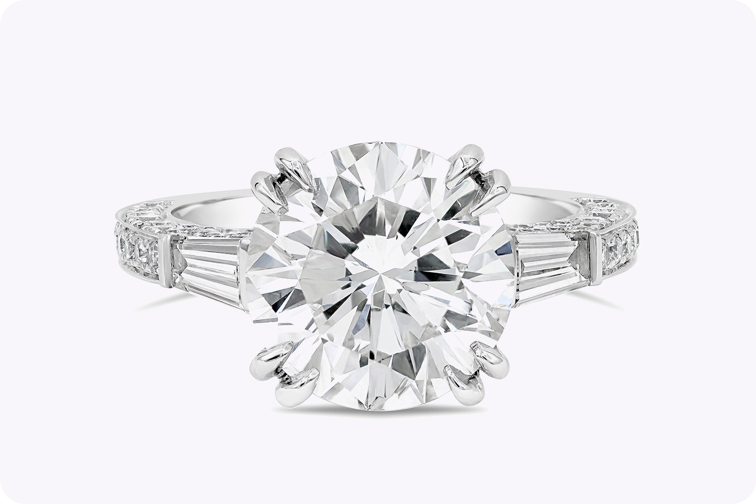 4.53 Carats Round Brilliant Cut Diamond Three-Stone Engagement Ring in White Gold