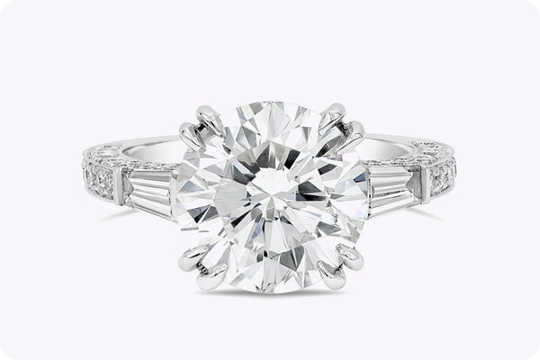 4.53 Carats Round Brilliant Cut Diamond Three-Stone Engagement Ring in White Gold