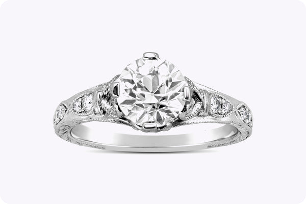 1.24 Carats Old European Cut Diamond Antique Engagement Ring in Platinum