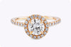 1.07 Carats Round Brilliant Cut Diamond Halo Pavé Engagement Ring in Rose Gold