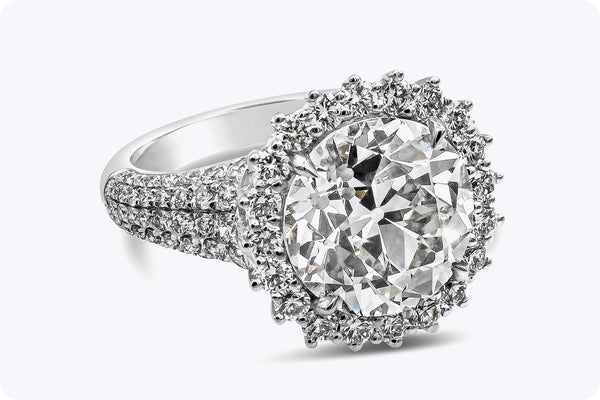 GIA Certified 5.56 Carats Old European Cut Diamond Halo Engagement Ring in White Gold